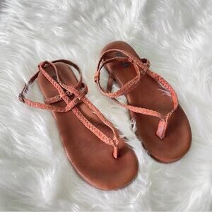 Anthropologie | Gee Wawa Womens Flat Strappy Ankle Strap Braided Leather Sandals